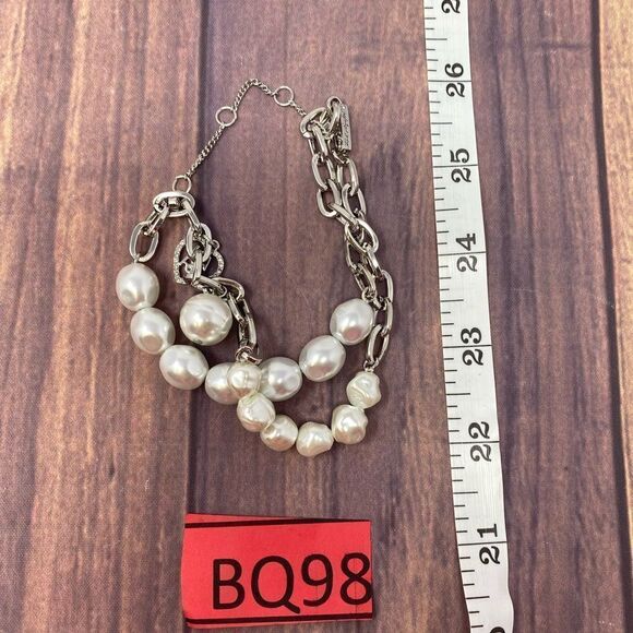 MACY’S CUBIC ZIRCONIA AND PEARL SILVER STACKED BRACELET BQ98 - Picture 3 of 3